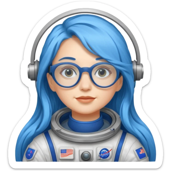 Female astronaut with long blue hair, wear glasses sticker