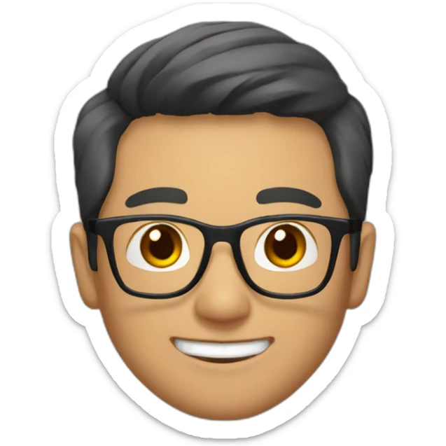 asian man, short hair, black frame glasses, smile  sticker