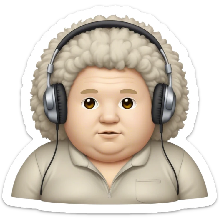 an fat person with fluffy hair and headphones sticker