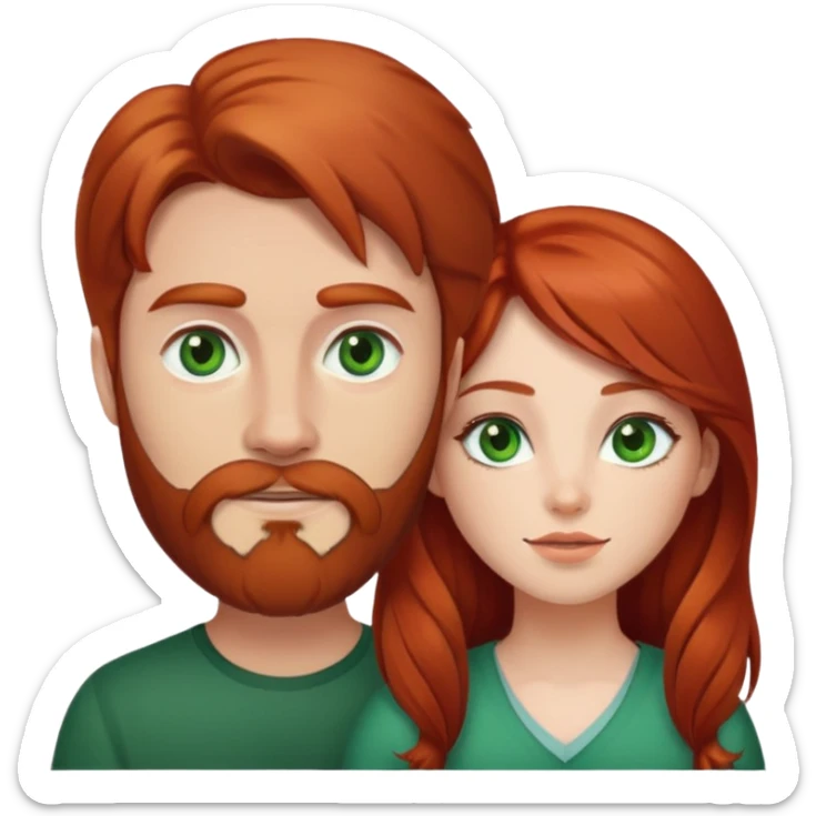 Red head girl whit long brow haired and bearded man with green eyes  sticker