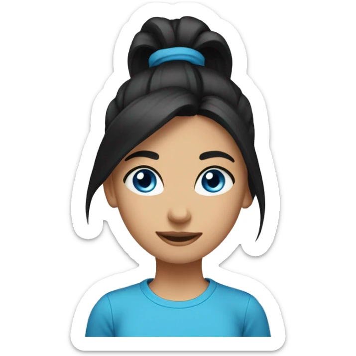 girl with black hair in a ponytail t shirt blue eyes sticker