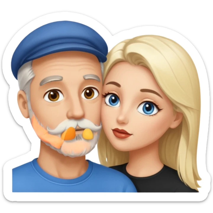 Man with hazel eyes and gray beard smooching sexy  blonde blue-eyed  woman sticker
