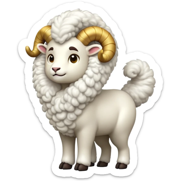 cinematic-[ram]-realistic-full-body-standing-emoji,-tail-flicking-lazily,-head-tilted-dramatically,-curly-[white]-fur,-simplified-yet-realistic-focused-features,-highly-detailed,-glowing-with-an-almost-sarcastic-glow sticker