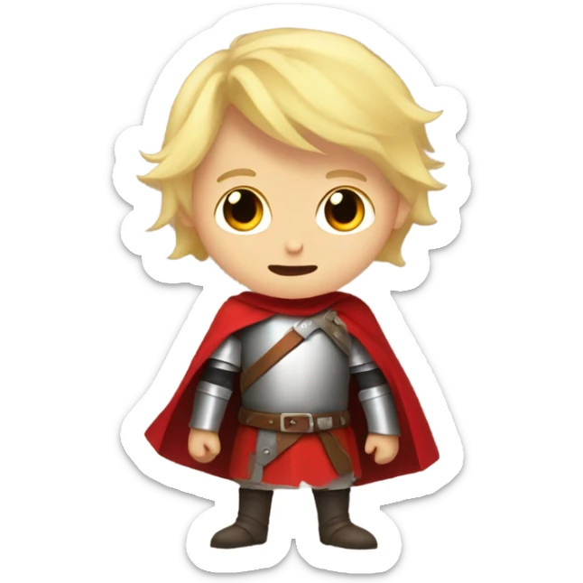 A by with blonde hair and red eyes, wearing a red knight tunic being dizzy and drunk sticker