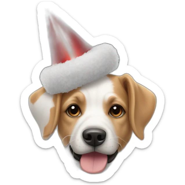 A dog in soccer cages is wearing a party’s hat sticker