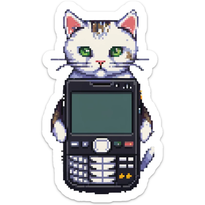 cat with nokia n73 phone sticker