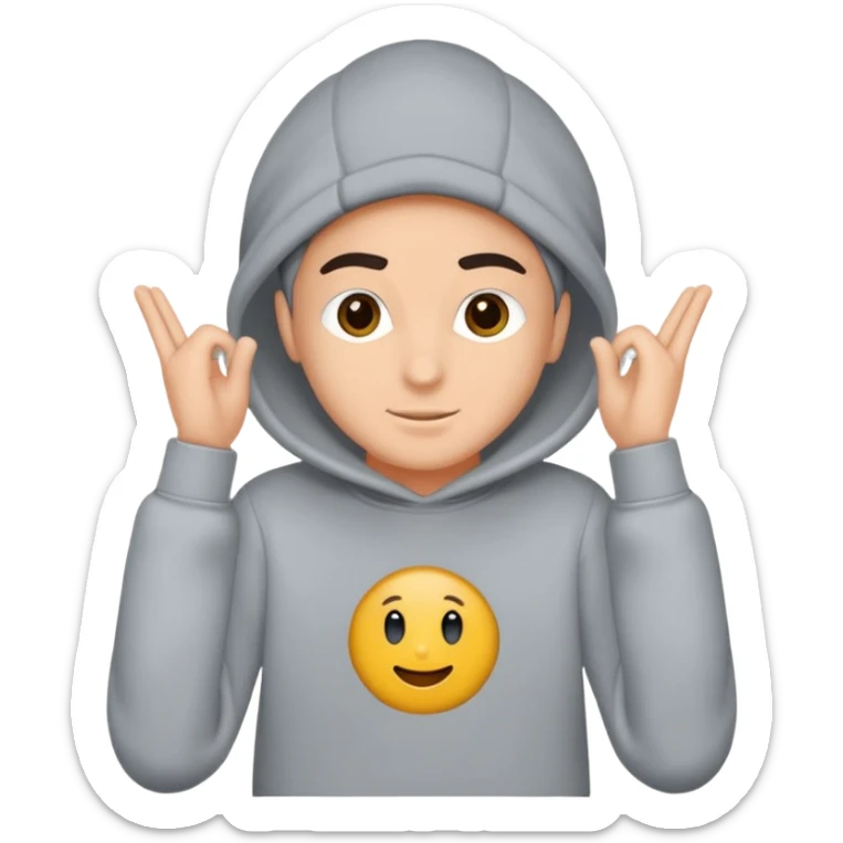 Saçı uzun ve arkadan bağlı, beyaz tenli, sakallı 24 yaşlarında, üzerinde gri  sweat olan bir erkek çiz sticker