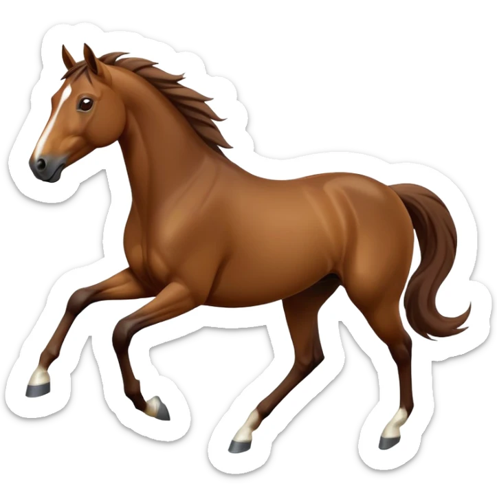 cinematic-[brown horse]-realistic-full-body-galopping-emoji,-tail-flicking-lazily,-head-tilted-dramatically,-sleek-[brown]-coat,-simplified-yet-realistic-focused-features,-highly-detailed,-glowing-with-an-almost-sarcastic-glow sticker