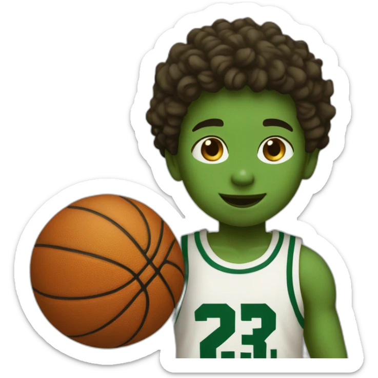 a boy playing basketball with number 3 shirt and the color is green, boy's skin color is white sticker