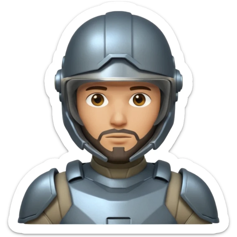 futuristic armored soldier human portrait, head and shoulders only, tan skin, short beard, helmet visor, sci-fi armor details, 3D cartoon, mobile game icon style, clean background, no text, no watermark

 sticker