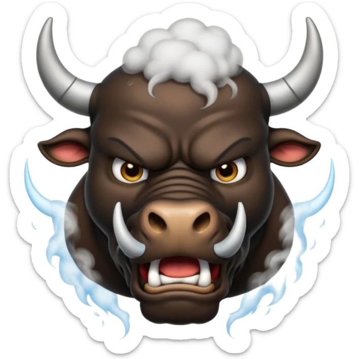 Emoji of an angry black powerful bull with steam coming out of its nose sticker