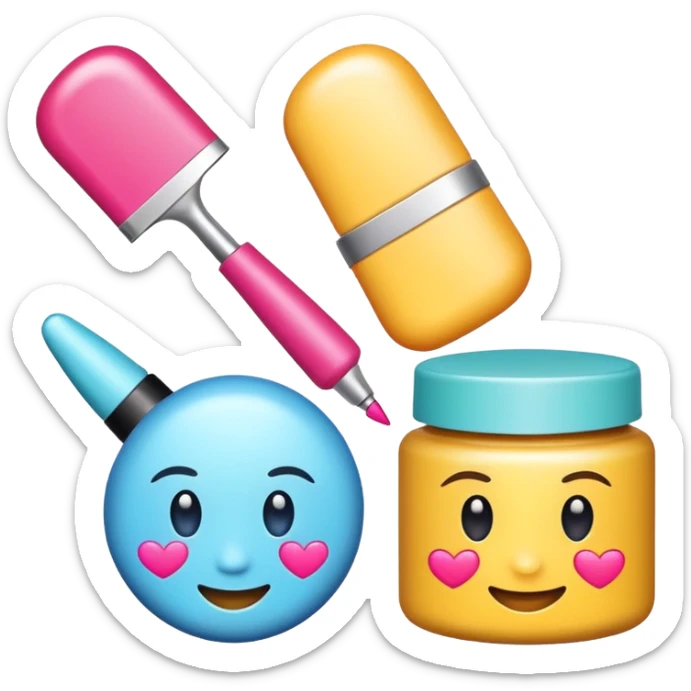 emoji of three beauty products with brand labels and a cursor (selecting a product)
 sticker
