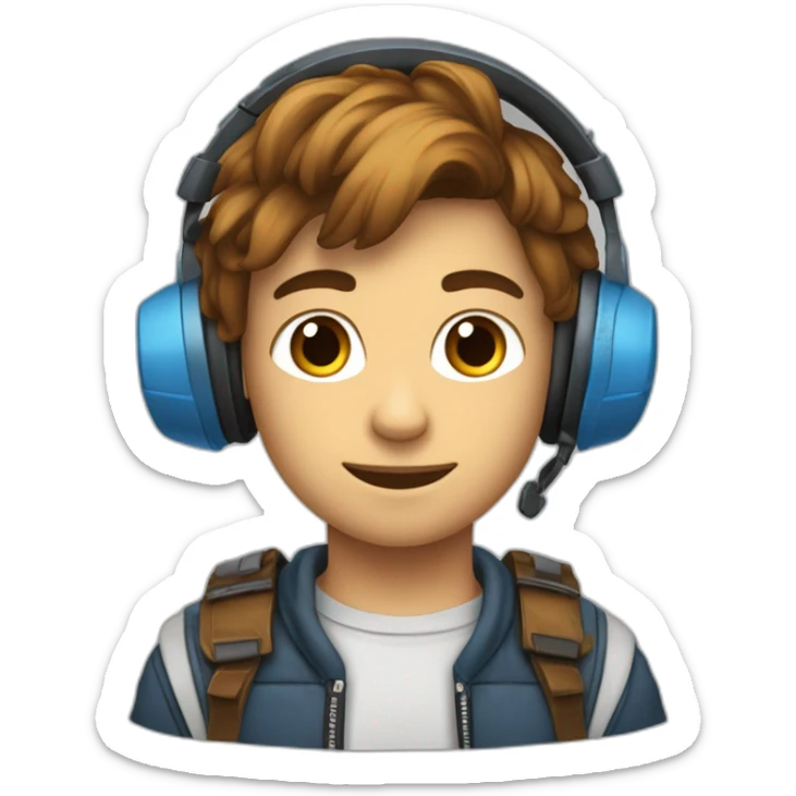 Garçon de 14 ans avec tâche de rousseur et cheveux marron et yeux bleu et casque pour écouter de la musique sticker