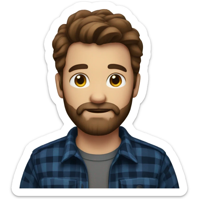Man with a beard and brown hair wearing a darkblue and black plaid flannel shirt sticker