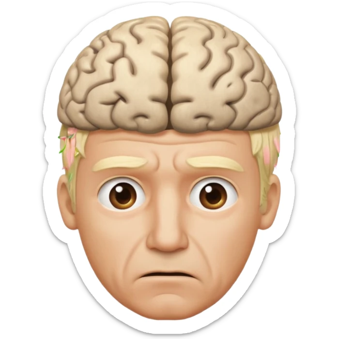 a worried blond man that dont know what to do and with the brain out of your opened head sticker