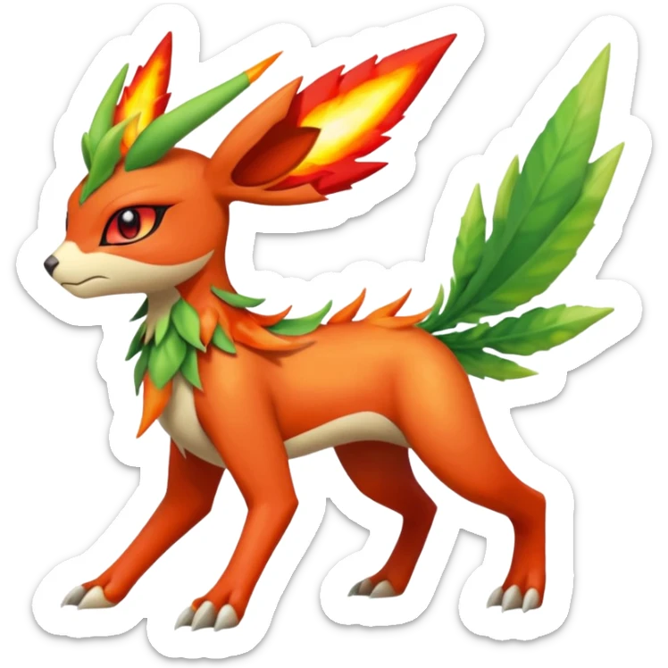 Elemental angry fiery Shaymin-Leafeon-Sceptile-Flygon-Meloetta-Pokémon-Fakémon-fusion, full body sticker