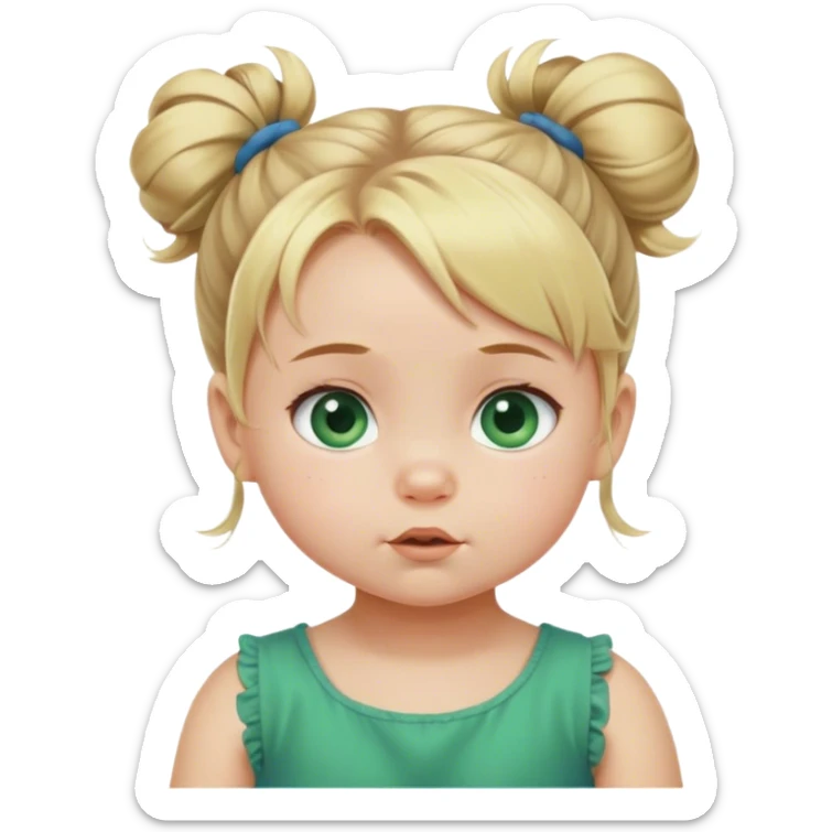 Blond baby girl with messybun green dress blue eyes sticker