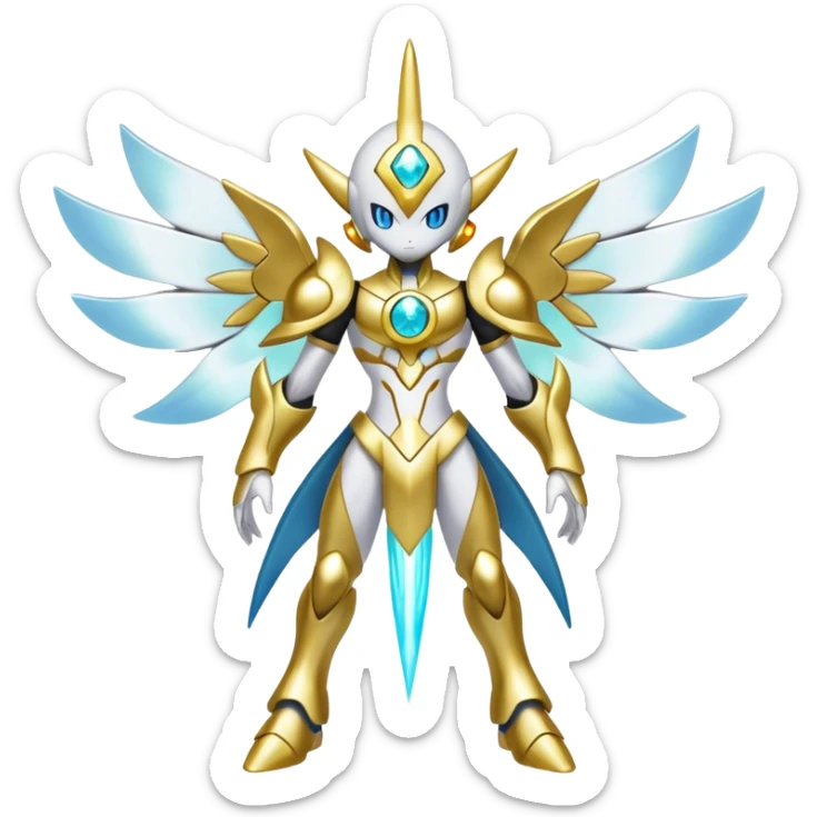 Shiny Futuristic Celestial Godly Divine Ethereal Fakemon-Pokemon-Digimon-Spectrobes-fusion, full body sticker
