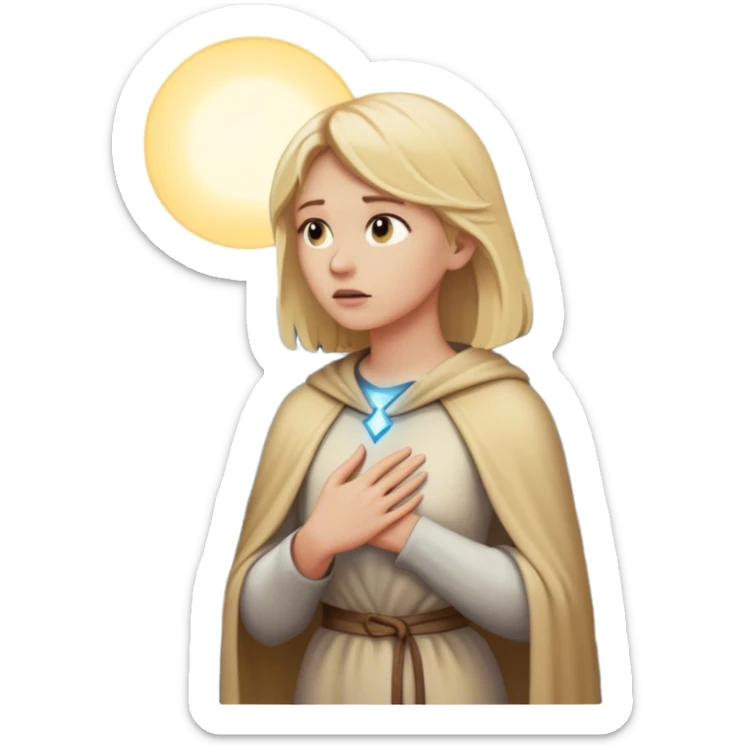 A blonde woman stands at a mountain crossroads, her back turned as she contemplates two trails—one illuminated, symbolizing response, and one shrouded in darkness, representing reaction. with hand on chest sticker