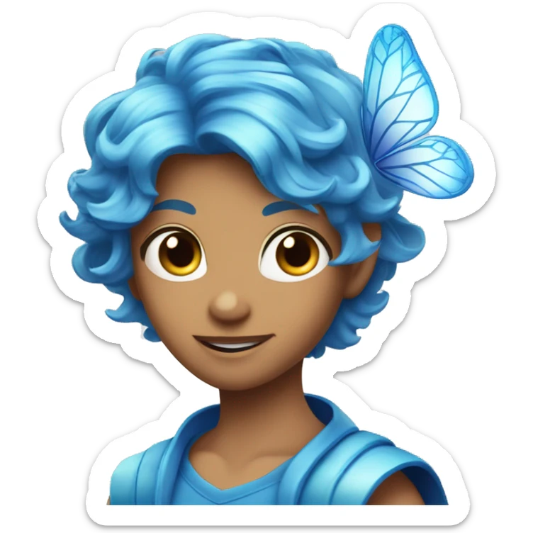 bloom winx fairy with rad hair and blue eyes and in blue shirt with wings and crown sticker