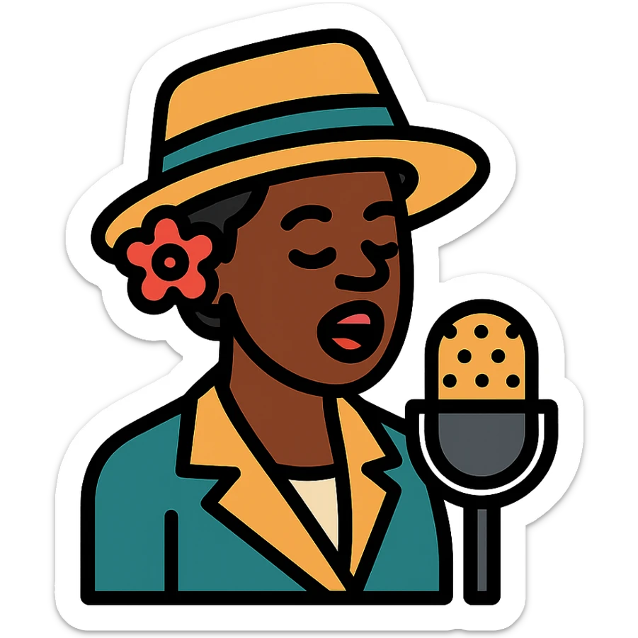 black jazz singer, 1940s, color outline icon sticker