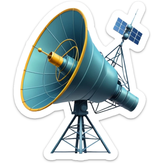 Minimalist emoji-style sticker of an old-school satellite antenna with distorted, glitched signal waves. Clean icon style. sticker
