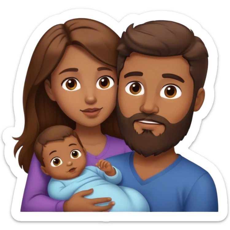 1 fils 1 bébé   Une femme  cheveux long brun  1 homme  brun barbu  sticker