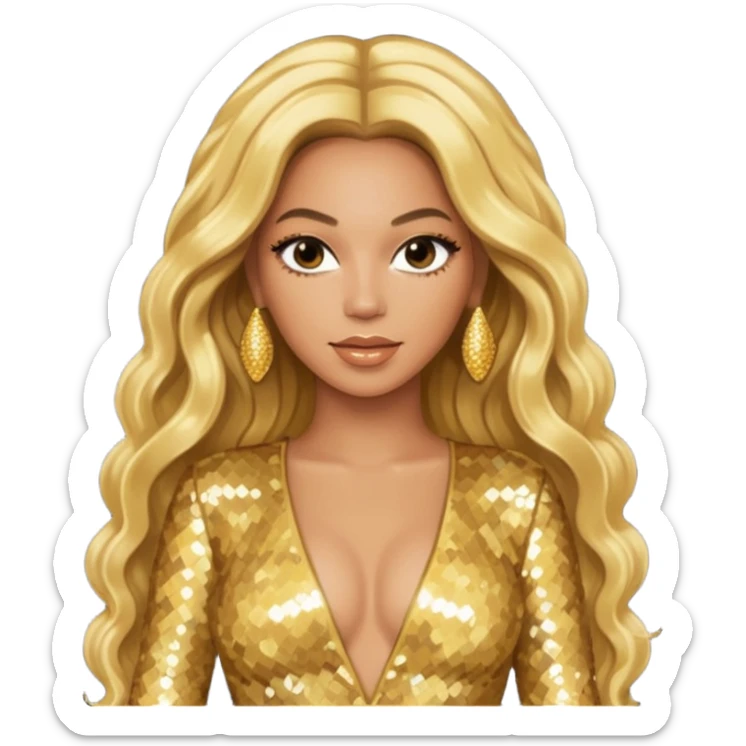 Beyonce from Destiny's Child with long blonde hair, gold outfit sticker