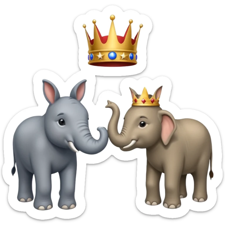 Democratic Party elephant facing Republican Party donkey with King Trump inbetween sticker