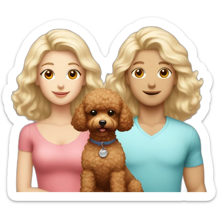 Family consisting of 1 korean man 1 white blonde girl and  1 fluffy brown toy poodle sticker