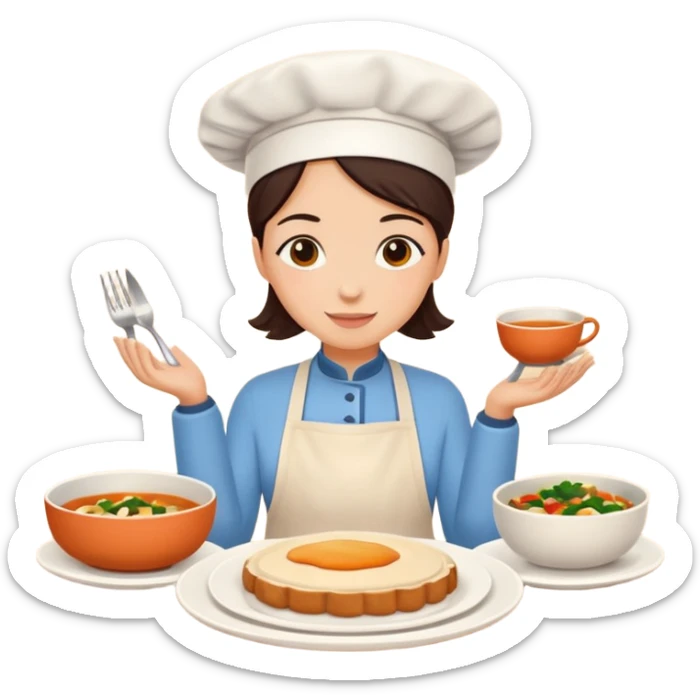Home cooking humanless avatar in clean emoji-style illustration. Homemade dishes on a plate, warm cozy colors, simple shapes, flat design, high contrast, friendly and inviting. sticker
