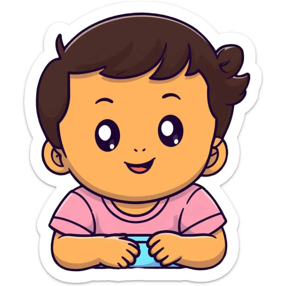 face of smiling baby girl with big eyes, medium skin tone, and dark hair sticker