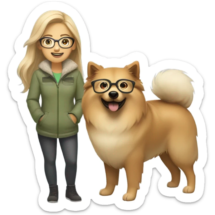 Brown light hair woman aux Green eyes with glasses Green eyes and Light sand  eurasier dog  sticker