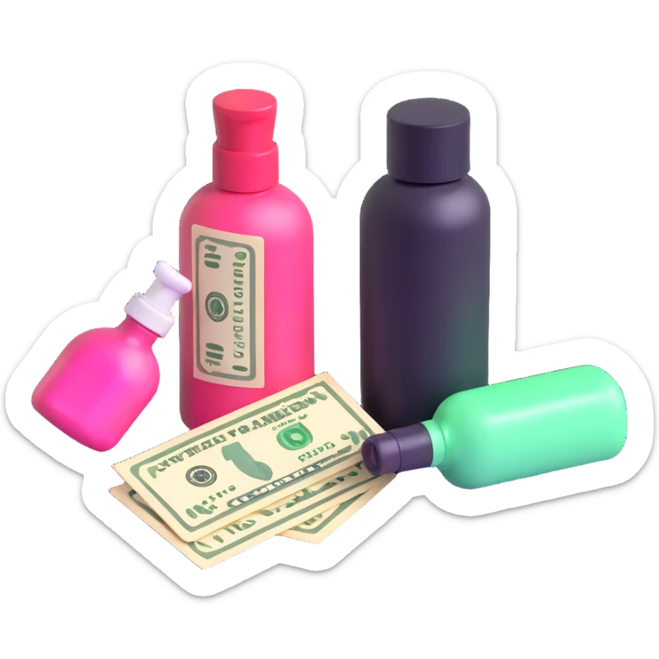 price tag with a few dollar bills and a bottle of nail polish sticker