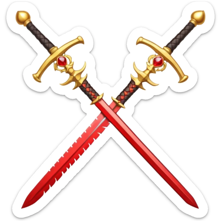 Golden fiery royal two crossed swrods with red gem and golden blade and golden handle sticker