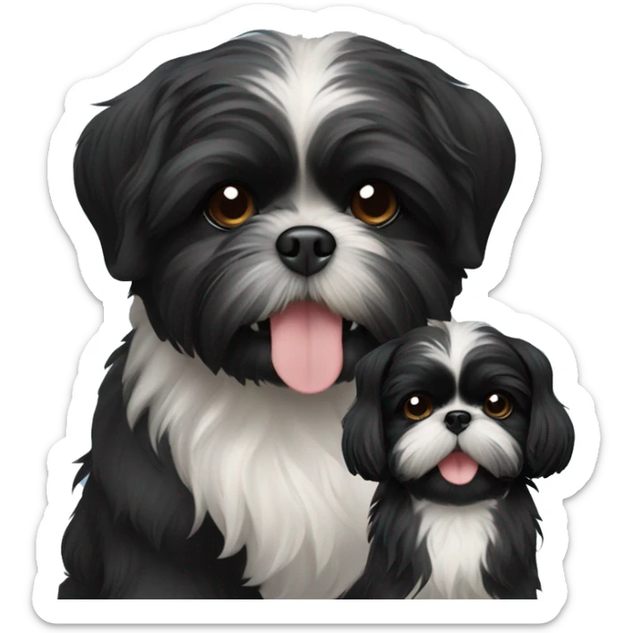 happy black shih tzu puppy and black shih tzu dog sticker