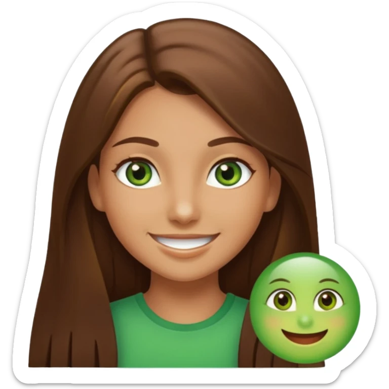 Tan girl emoji with straight long brown hair and green eyes sticker