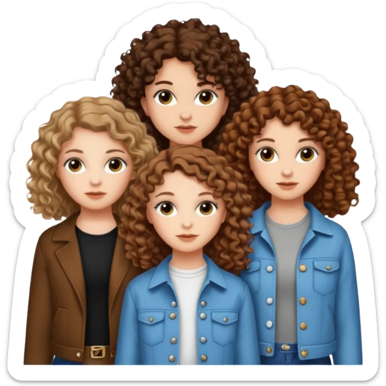 3 white girls, all of off this with brown hair but one whit straight one whit curly and one whit very curly(aesthetic)and chic clothes y2k, this girl have around 14 years sticker