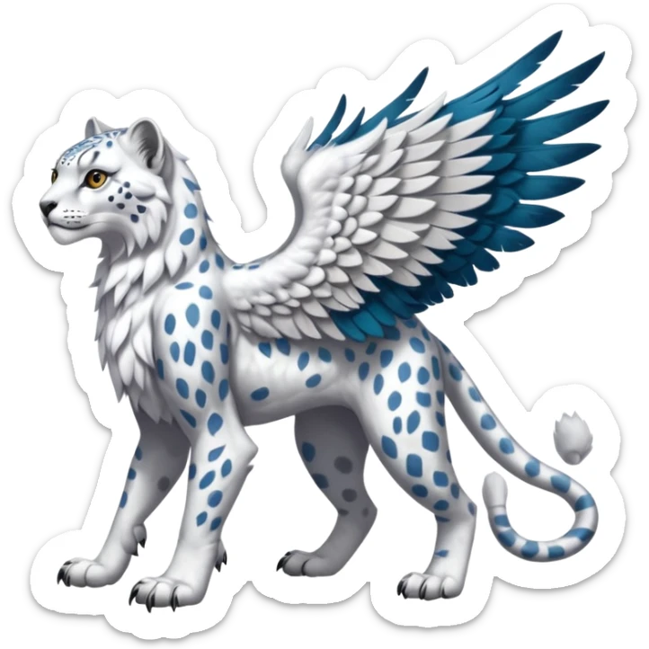 Albino white-furred Snow-Leopard-Gryphon-griffin-chimera-hybrid, full body sticker