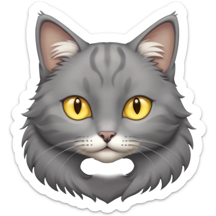 A gray cat with yellow eyes named max he is very cute and has a white spot on his neck sticker