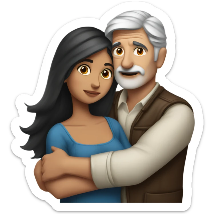 Gray haired blue eyed man hugs dark haired Mexican girl sticker