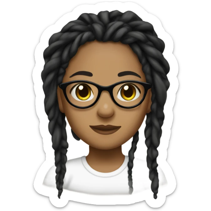 Tan girl with glasses, black colored eyes,  black dread locs and ear piercings sticker