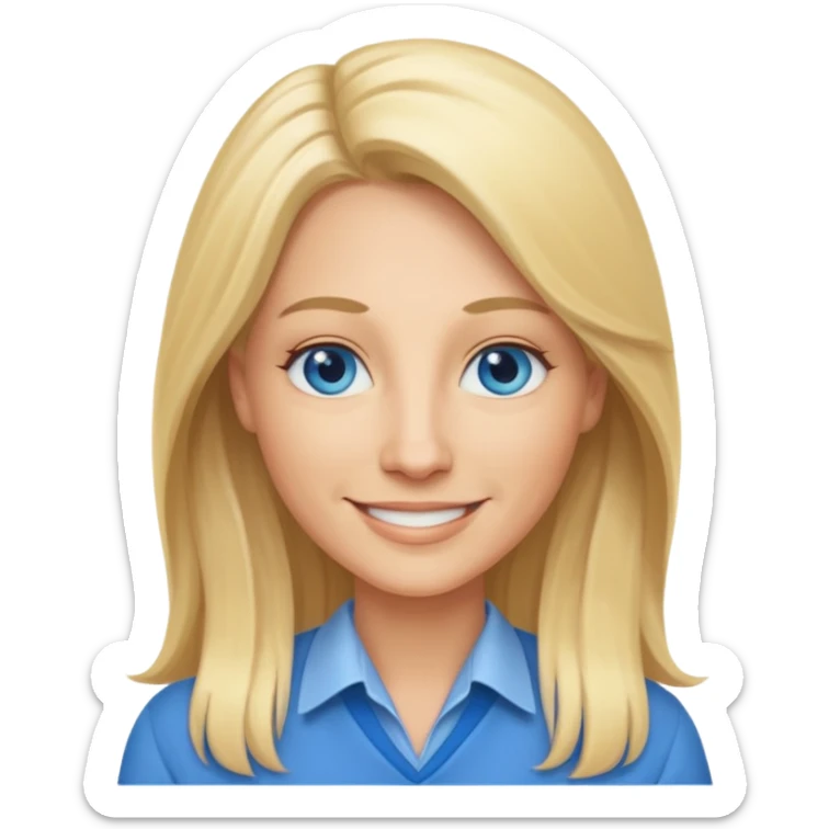 a 40 year old teacher with long blonde hair and blue eyes sticker