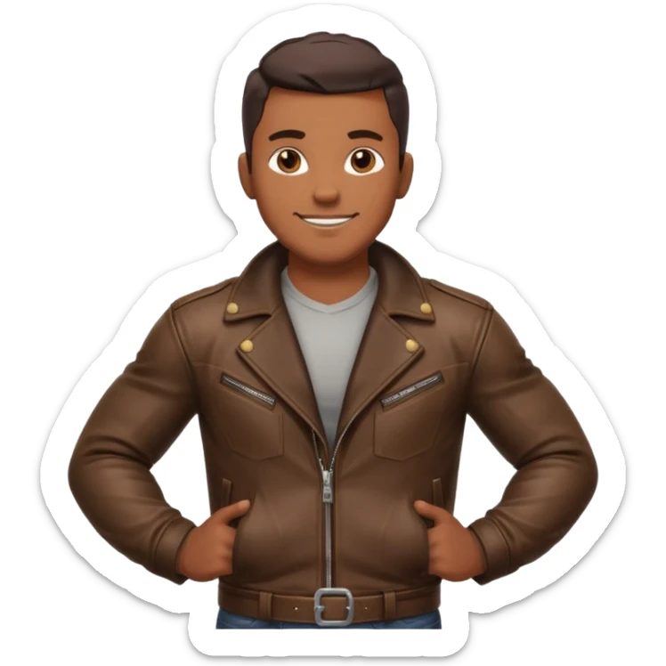 Adult male, brown skin, muscular, confident grin, slightly provocative stance, hands on hips, assertive energy, clearly distinct from Black and Farmer roles sticker