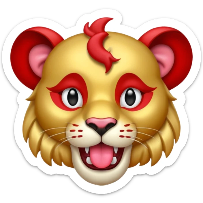 red lion with golden earings shiny eyes tongue out sticker