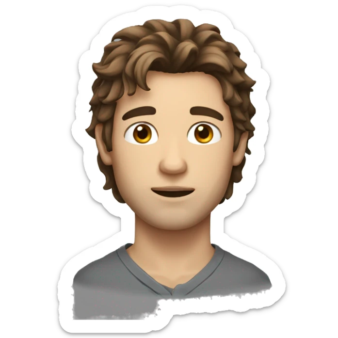A guy with disheveled brown hair, gray eyes and a scar on his forehead sticker