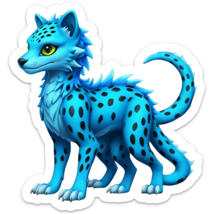 Blue and black bioluminescent neon dark Grem2-Gremz-Cheetah-Sergal-fusion, full body  sticker