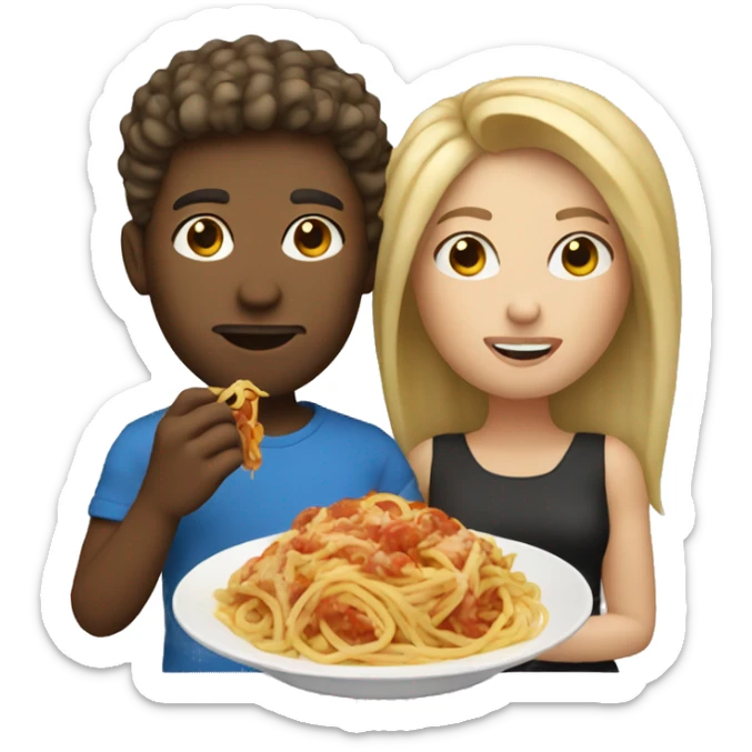 couple with dark blonde hair and blue eyes eating spaghetti sticker