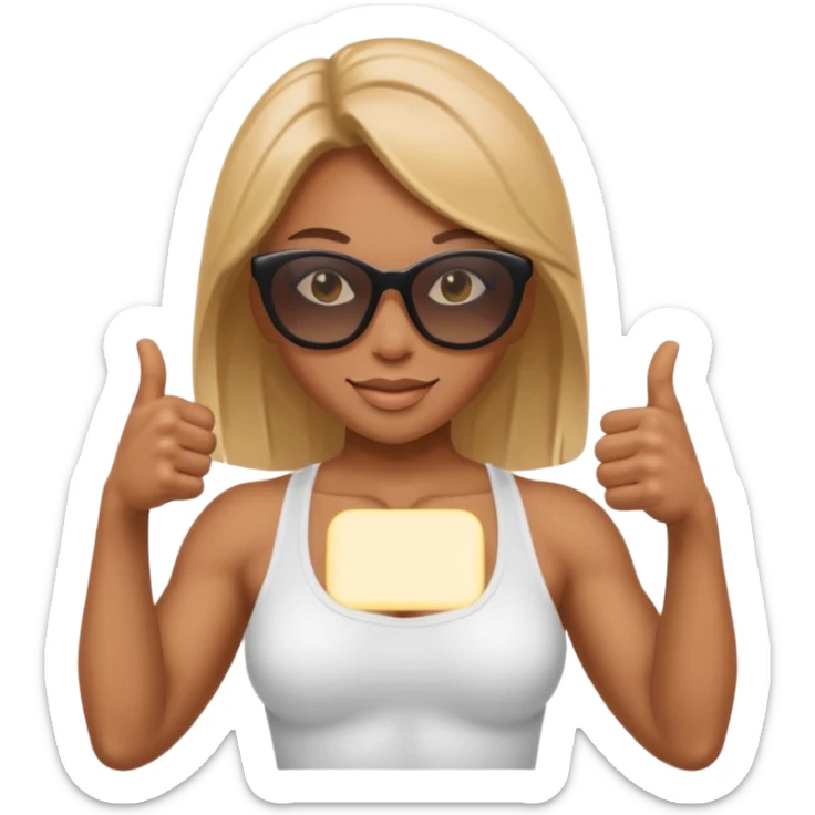 nude light brown skin muscle girl in sunglasses shows thumbs up sticker
