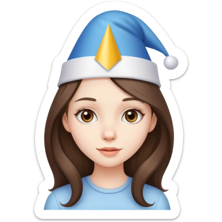  beautiful pale brunette girl with long hair with birthday cap sticker
